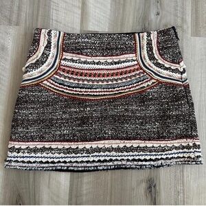 Zara Woven Embroidered Mixed Media Tweed Fringe Mini Skirt